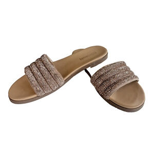 CushionAire Millie Rhinestone Slide Sandal Women 8 bronze Bling w/ Tan Insole